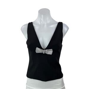 Zara Jewel Bow Women's Black Sleeveless Rhinestone Camisole V-neck Tank Top Sz S
